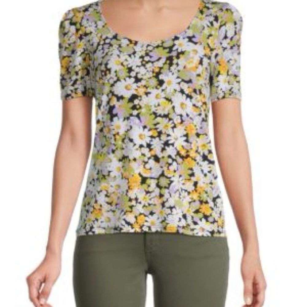 Catherine Malandrino Floral-Print Puff Sleeve Top Sz M